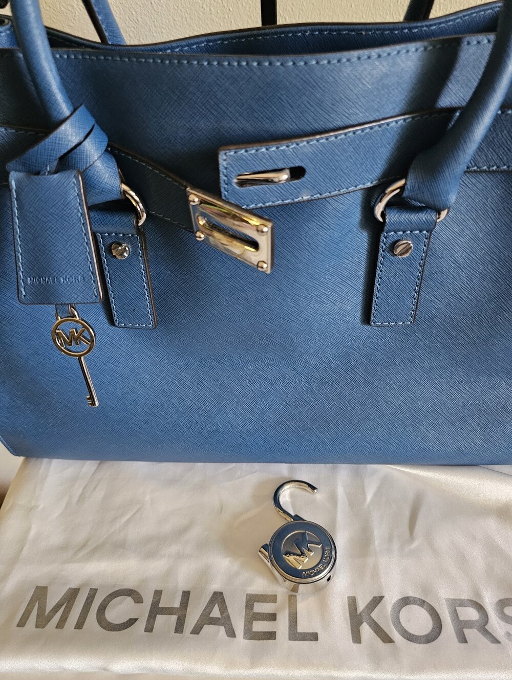 Michael Kors Blue Leather Satchel with Silver Hardware - Picture 11 of 14